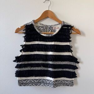 Boho Mara Hoffman Black and White Fringe Crop Top